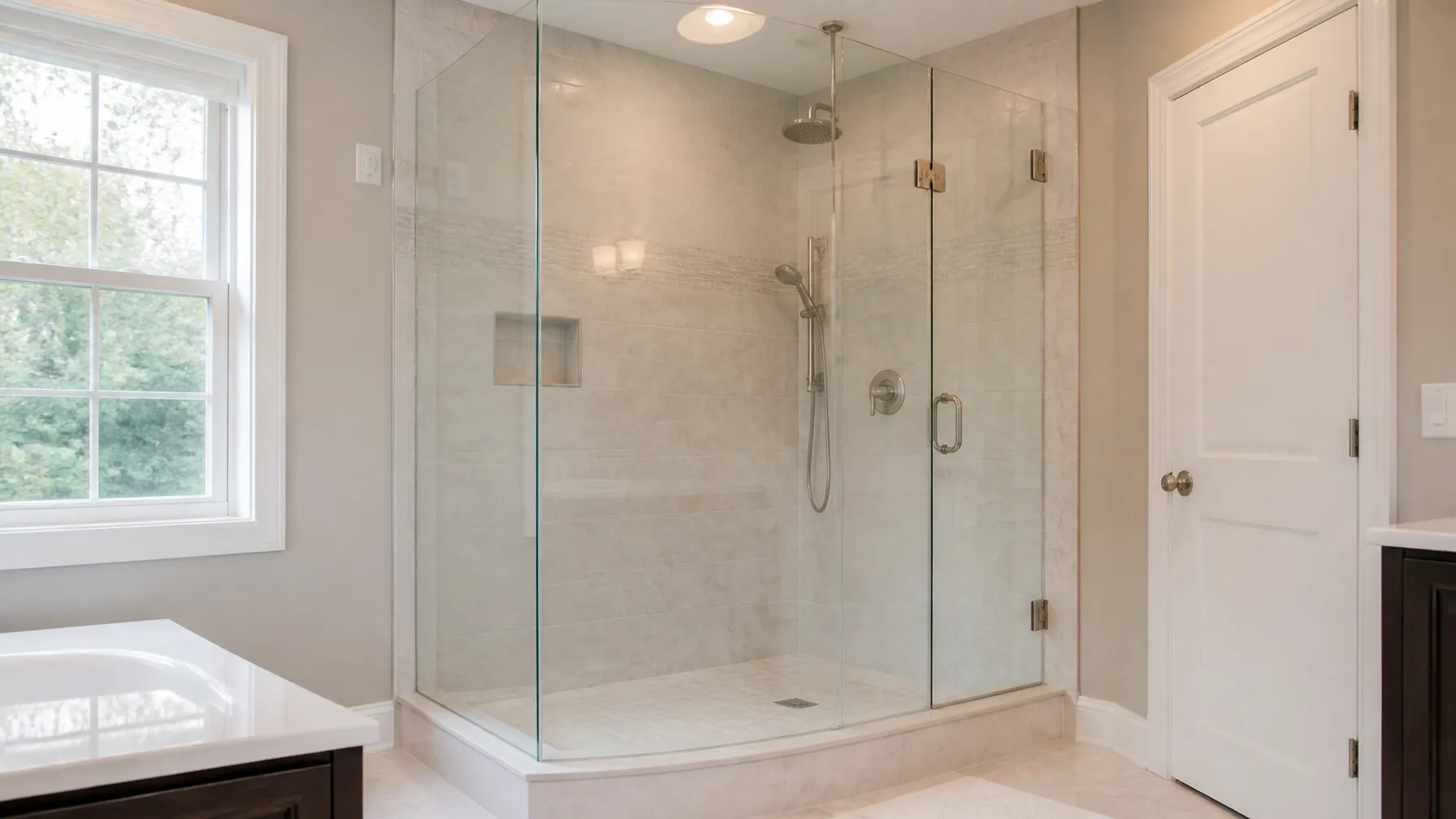 Custom glass shower enclosure in a Central Illinois bathroom